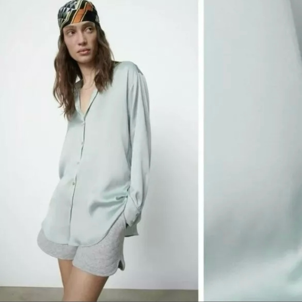 Zara Sea Green Satin Effect Shirt Size XL